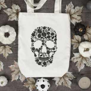 Bolsa Tote Caveira Floral Preta