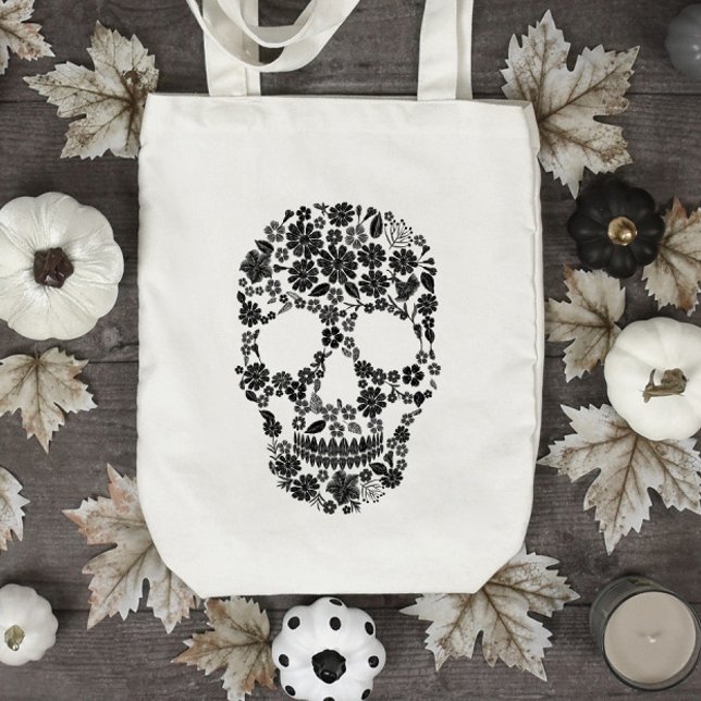 Bolsa Tote Caveira Floral Preta (Criador carregado)