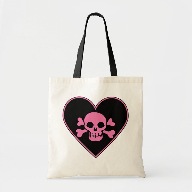 Bolsa Tote Caveira Rosa no Coração (Frente)