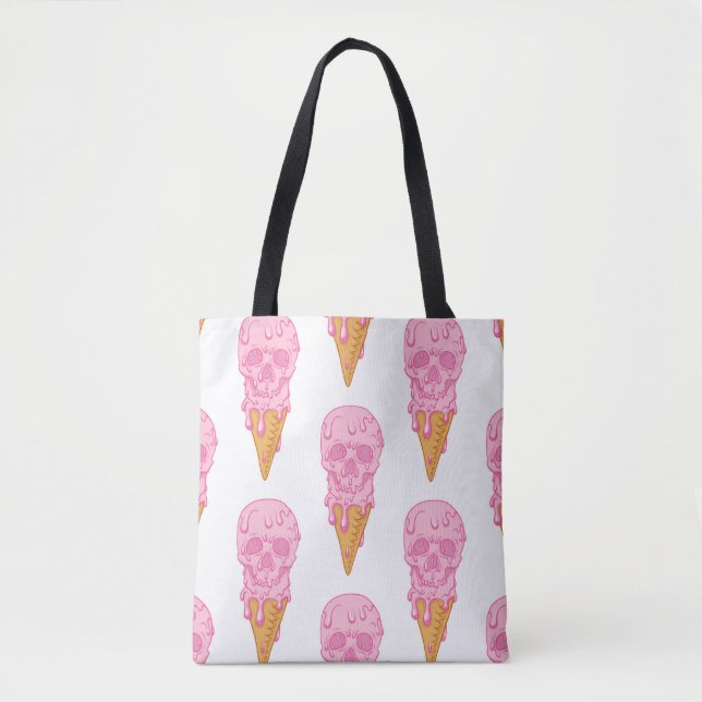 Bolsa Tote Caveira rosa - sorvete. retrocesso de padrão const (Frente)
