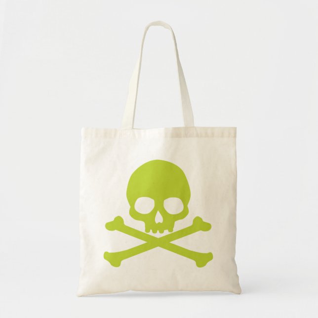 Bolsa Tote Caveira Simples Verde e Ossos Cruzados (Frente)
