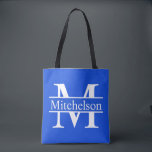 Bolsa Tote CBLF Azul Monograma<br><div class="desc">bar azul Vida da fonte romana monogramada por todo o saco de impressão tote</div>