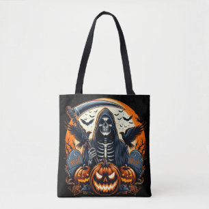 Bolsa Tote Ceifador Cemitério Abóboras Assustadoras Halloween