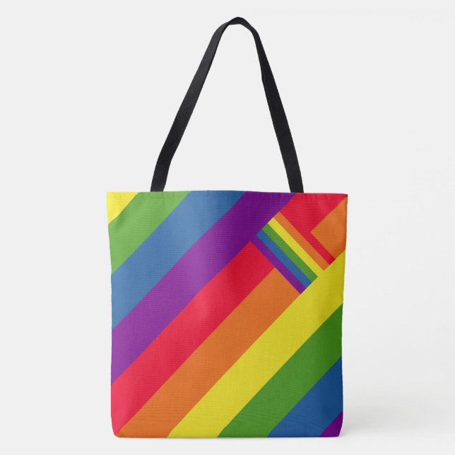 Bolsa Tote Celebração Colorida de Stripes Arco com Bandeira (Frente)