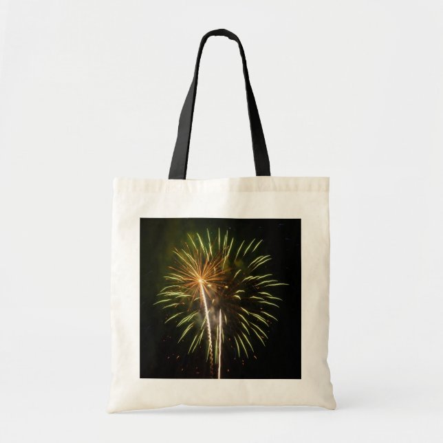 Bolsa Tote Celebração de Feriado com Fogos de Artifício Verde (Frente)