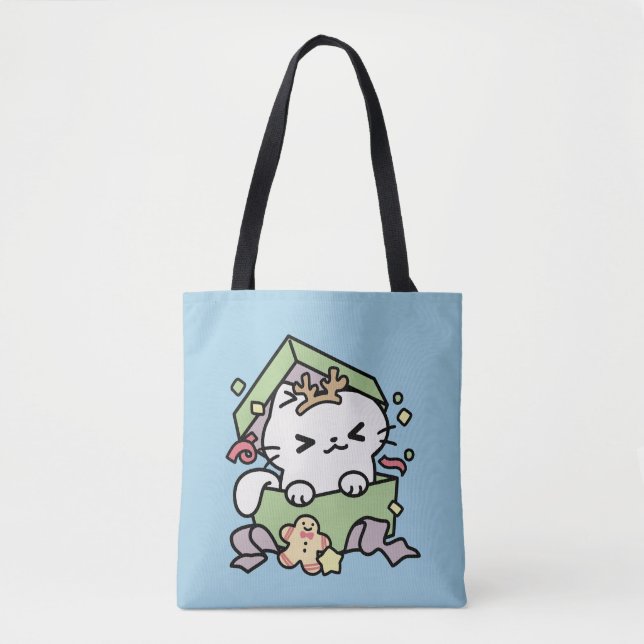 Bolsa Tote Celebração de Natal com Gato de Tempo Puro (Frente)