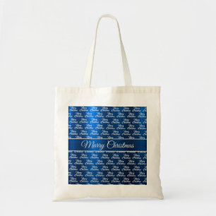 Bolsa Tote Celebração de Natal Flocos de Neve Brancos Azul Ma