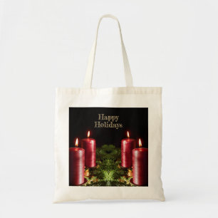 Bolsa Tote Celebração de Natal Velas Vermelhas Férias de Inve