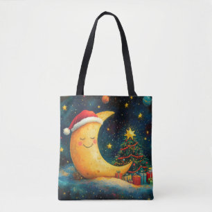 Bolsa Tote Celebração Divertida da Lua Galáctica no Natal