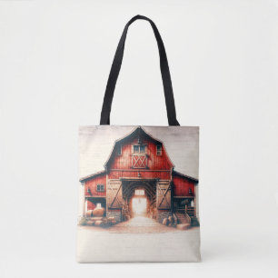 Bolsa Tote Celeiro Vermelho Antigo Rústico Country