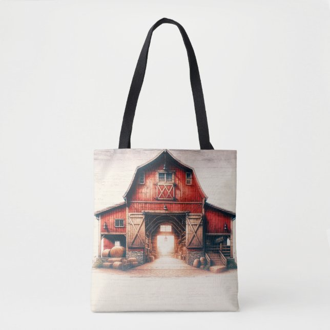 Bolsa Tote Celeiro Vermelho Antigo Rústico Country  (Frente)