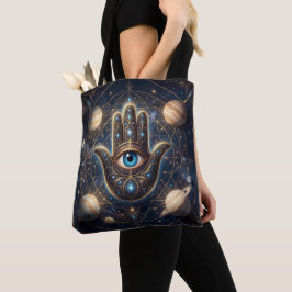 Bolsa Tote Celestial Hamsa Hand & Evil Eye Cosmic Protection 