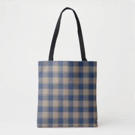 Bolsa Tote Cello Blue and Donkey Brown Plaid