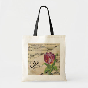 Bolsa Tote Cello Elegante Tulip Vintage Sheet Music