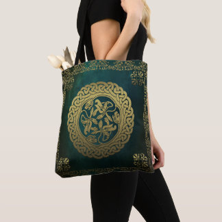 Bolsa Tote Celtic Knot Dogs Dark Lavado Verde Dourado