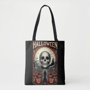 Bolsa Tote Cemitério Assombrado de Abóbora de Halloween & Crâ