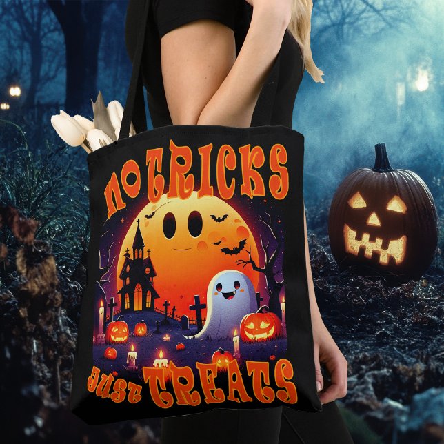 Bolsa Tote Cemitério de Halloween com Ghost feliz e fofo (Criador carregado)