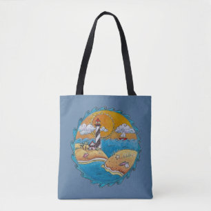 Bolsa Tote Cena caprichosa da praia do farol Arte folclórica