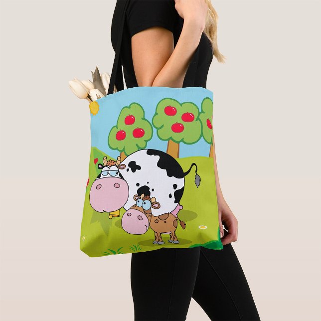 Bolsa Tote Cena da Fazenda de Vaca e Bezerro (Criador carregado)