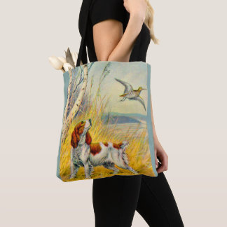 Bolsa Tote cena da floresta com cão e pássaro