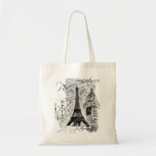Bolsa Tote Cena da Rua Branca e Preta de Paris com Torre Eiff