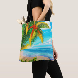 Bolsa Tote Cena de Árvore de Palma de praia tropical
