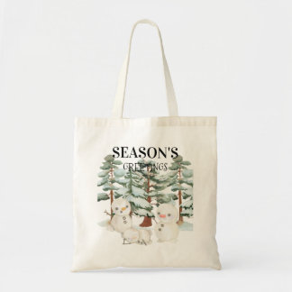 Bolsa Tote Cena de bonecos de neve em aquarela