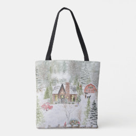 Bolsa Tote Cena de Cabana de Natal no Inverno Nevado