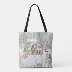 Bolsa Tote Cena de Cabana de Natal no Inverno Nevado