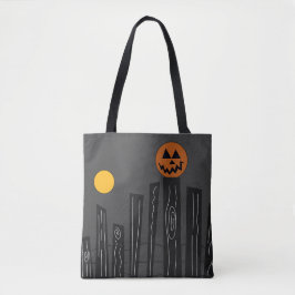 Bolsa Tote Cena de Halloween com abóbora, corvo e lua