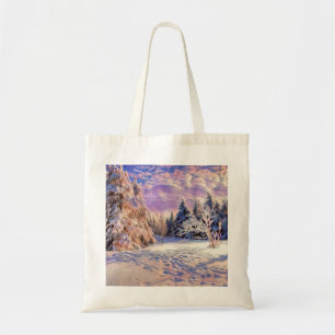 Bolsa Tote Cena de inverno com árvores nevadas aquarela