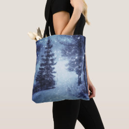 Bolsa Tote Cena de inverno da Floresta Mágica Azul Lua