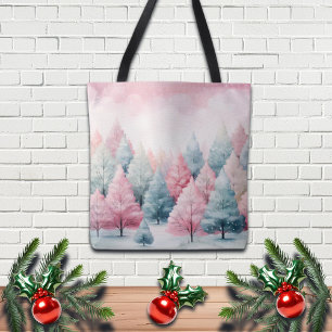 Bolsa Tote Cena de inverno das Árvores de Quartel e Rosa