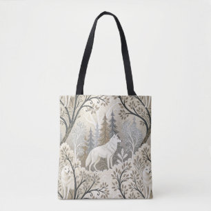 Bolsa Tote Cena de inverno Tranquila com Lobos Brancos