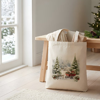 Bolsa Tote Cena de Mercado de Cabana de Carroça de Inverno