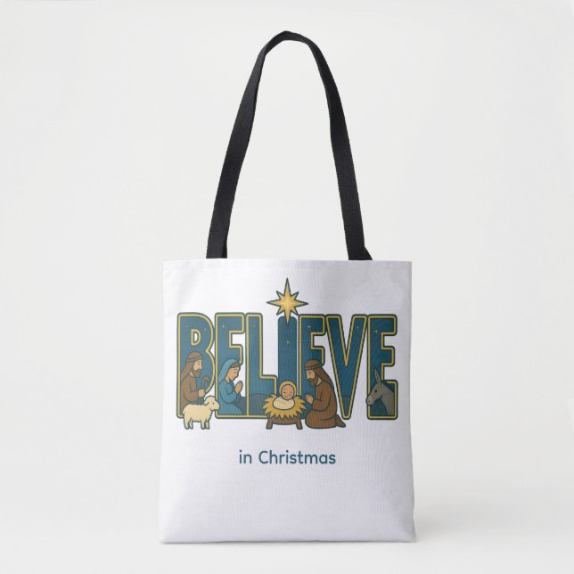 Bolsa Tote Cena de Natal Believe (Frente)