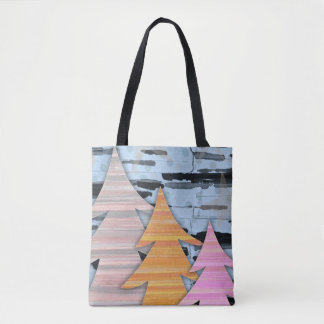 Bolsa Tote Cena de Paisagem de Inverno com Árvores Listradas