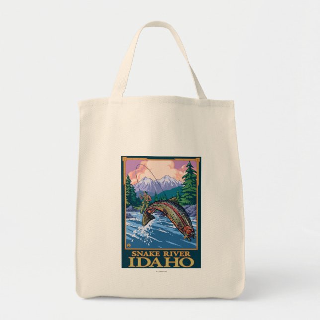 Bolsa Tote Cena de Pesca de Voo - Cobra River, Idaho (Frente)