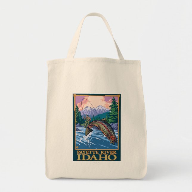 Bolsa Tote Cena de Pesca de Voo - Rio Payette, Idaho (Frente)
