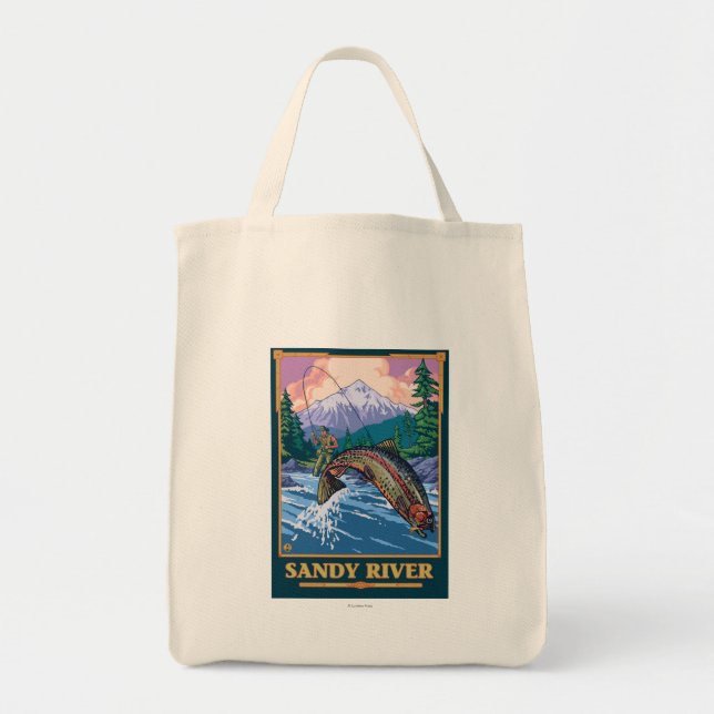 Bolsa Tote Cena de Pesca de Voo - Sandy River, Oregon (Frente)