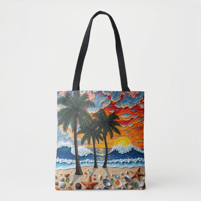 Bolsa Tote Cena de Praia Linda com Palmeiras   (Frente)