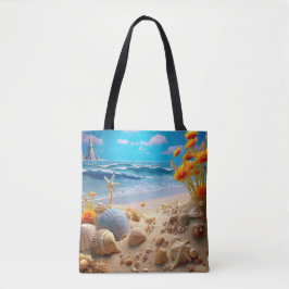 BOLSA TOTE CENA DE PRAIA TRANQUILA COM CONCHAS
