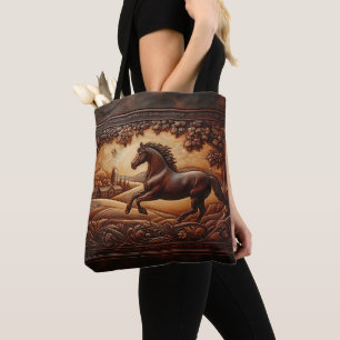 Bolsa Tote Cena de Ranch de Cavalo de Couro