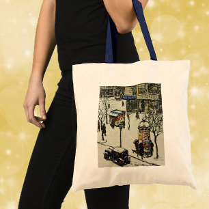 Bolsa Tote Cena de Rua de Cidade de Inverno Vintage