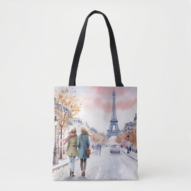 Bolsa Tote Cena de Rua Romântica de Paris em Impressão (Frente)