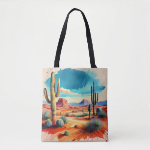 Bolsa Tote Cena do Deserto Tranquilo com Cactos Torrenciais