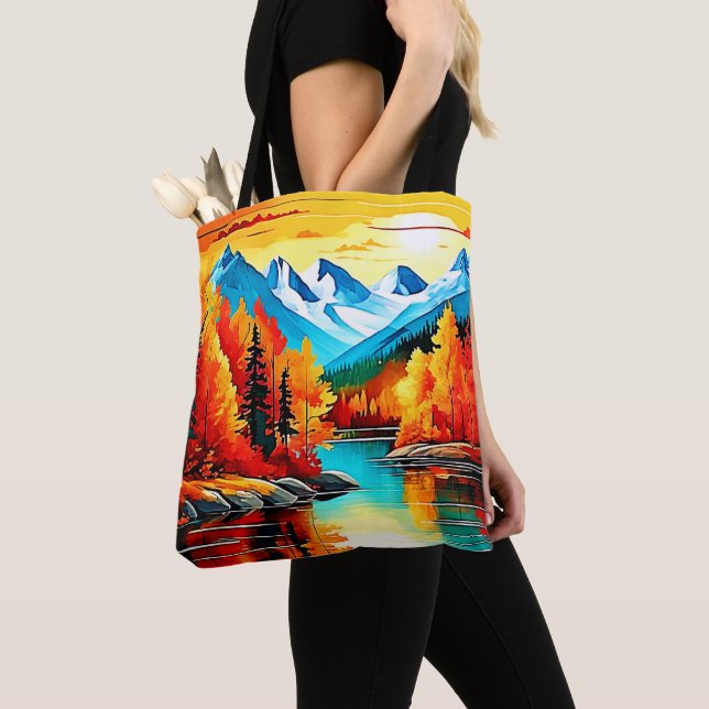 Bolsa Tote Cena do Lago Autumn Mountain (Close Up)