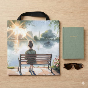 Bolsa Tote Cena do Lago Reflexos do Pôr do Sol