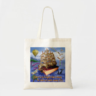 Bolsa Tote Cena do oceano do navio do livro com citações de