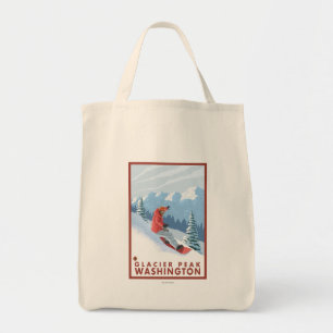 Bolsa Tote Cena do Snowboarder - pico da geleira, Washington